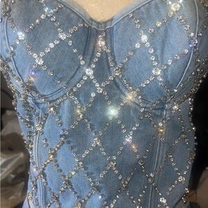 Denim Rhinestone Corset. NWOT